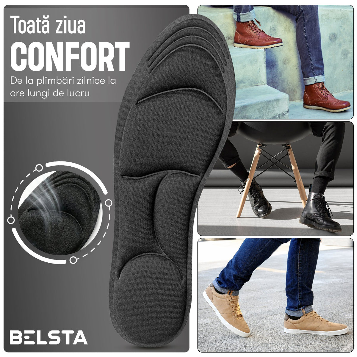 Branțuri ortopedice Memory Foam 4D negre